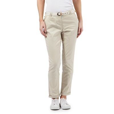 Maine New England Beige striped belt chino trousers